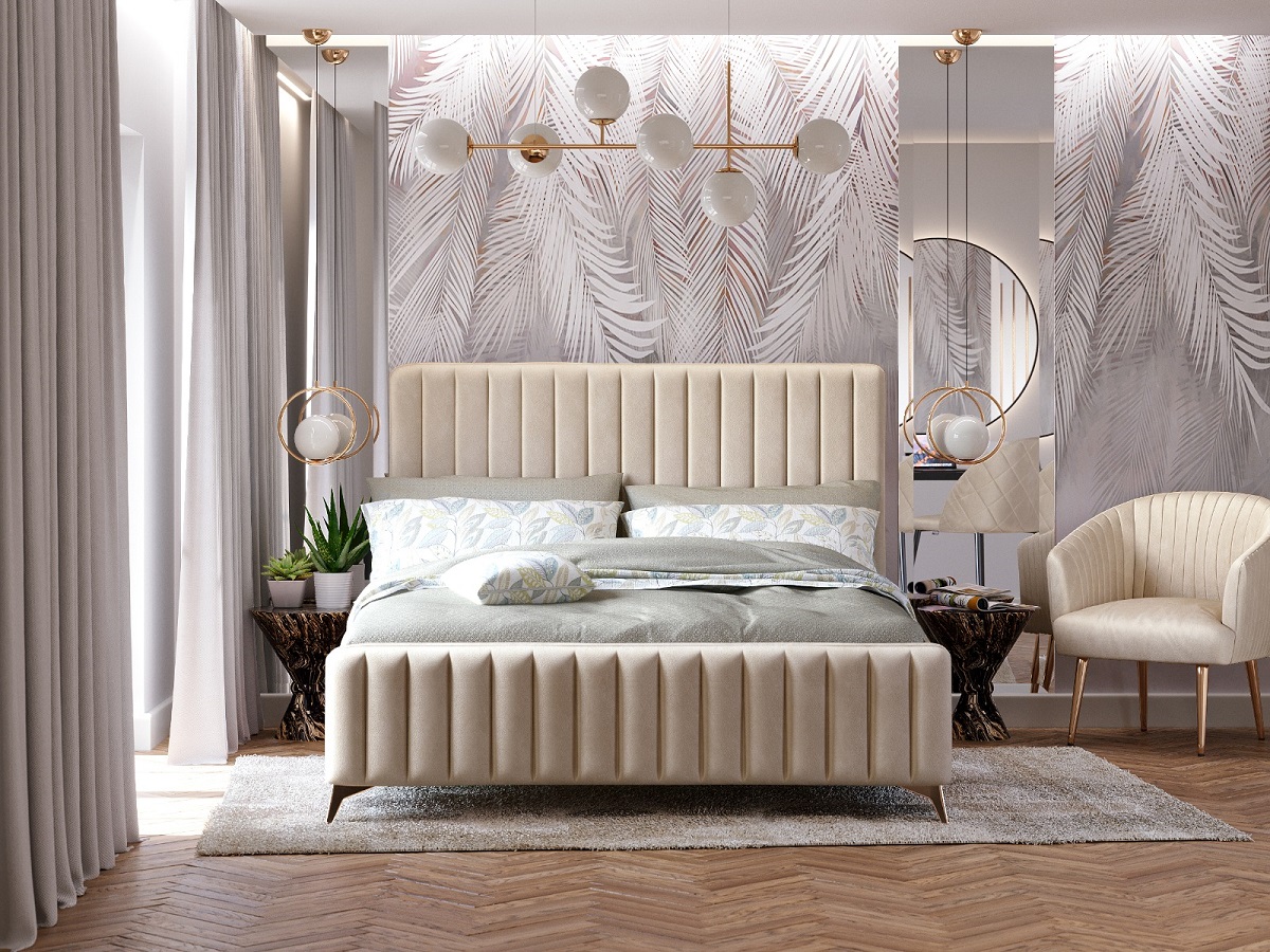 Elegancka sypialnia z dekoracjami autorskimi
